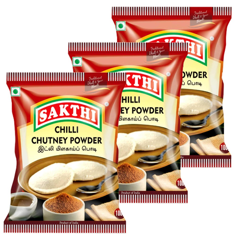 Sakthi Chilli Chutney Powder | Idli Milakai Podi 100g  Pack of 3, Delicious & Spicy Chutney Powder