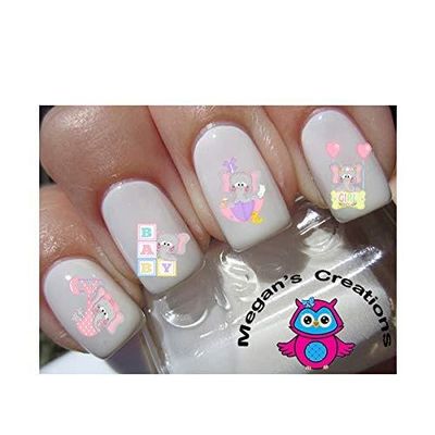 Baby Elephant Girl Baby Shower Nursery Nail Art Decals