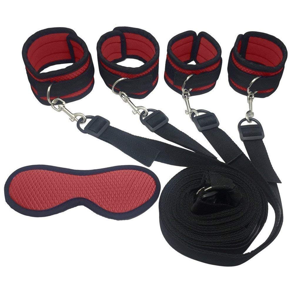 Soft Sleep Eye Mask Blindfold with Bed Strap Kit Dark Red