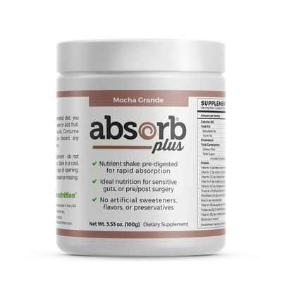 Absorb Plus Isolate Protein - Diet Supplement for Improved Gut Health, Extra Nutritional Support, Non-GMO, Gluten-Free, Lactose-Free, Casein-Free (100 g, Mocha Grande)