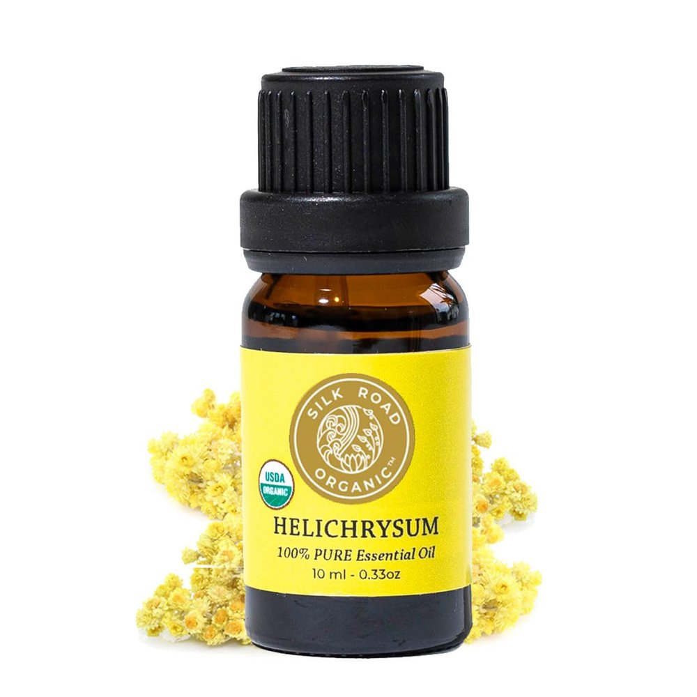 Silk Road Organic Helichrysum Italicum Essential Oil for Skin Care, Wrinkles, Scars, Bruises 10ml Undiluted Euro Dropper, USDA Certified Immortelle Oil - Always Pure, Always Organic