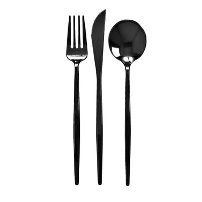 Modern Design Disposable Flatware Set for Holidays - Plastic Silverware Set for 24-24 Plastic Spoons, 24 Knives, 48 Forks Disposable - Heavy Duty Disposable Utensil Set - Opulence Collection - Black