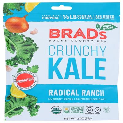 Brad's Plant Based Organic Radical Ranch with Probiotics Crunchy Kale 2 oz Bags - Pack of 12