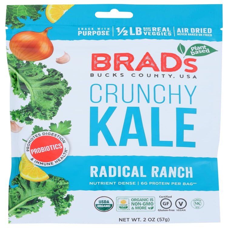 Brad's Plant Based Organic Radical Ranch with Probiotics Crunchy Kale 2 oz Bags - Pack of 12