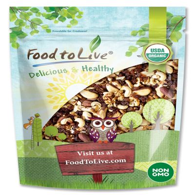 Food to Live Organic Energy Trail Mix, 2 Pounds  Non-GMO and Raw Nuts and Berries including Cashews, Golden Berries, Raisins, Walnuts, and Brazil Nuts. Non-Irradiated, Vegan Superfood, Bulk
