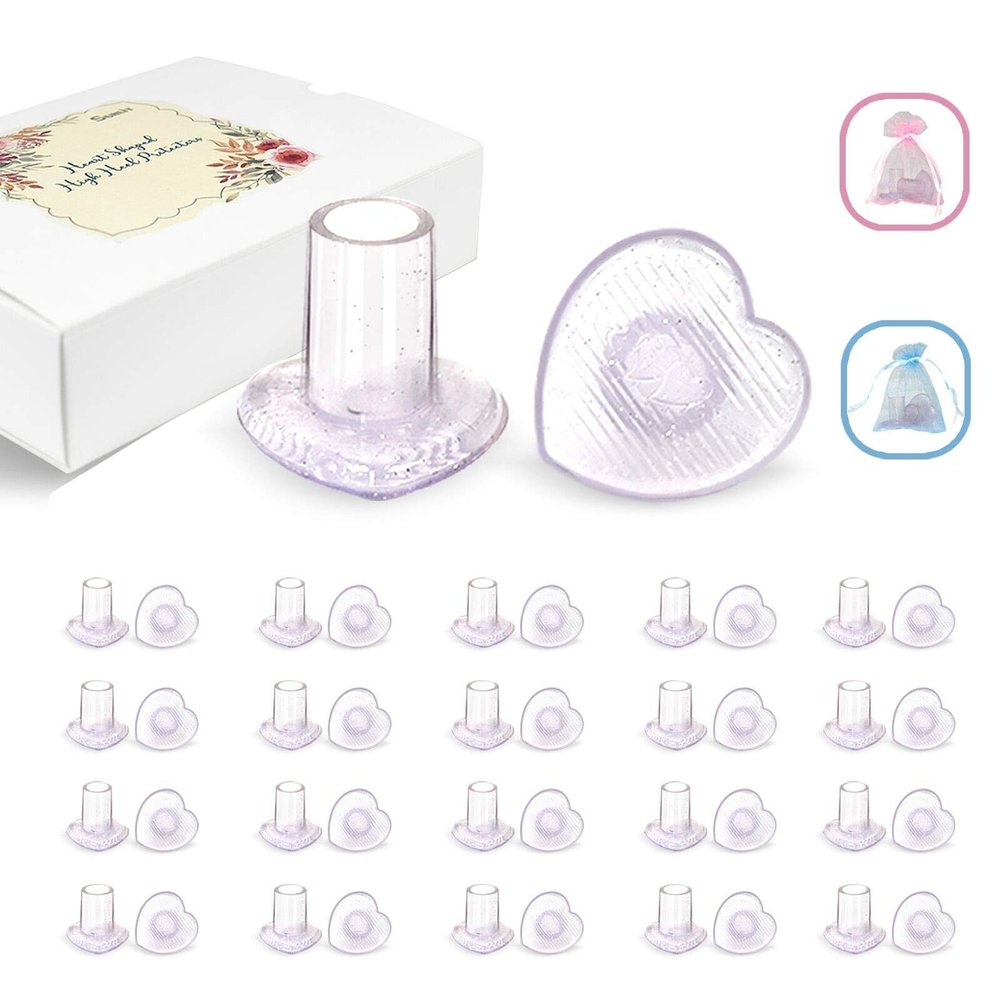 20 Pairs High Heel Protectors, Heart Shaped Glittery Clear Heel Stoppers for Women Shoes, Perfect for Outdoor Graden Party and Weddings, Pink