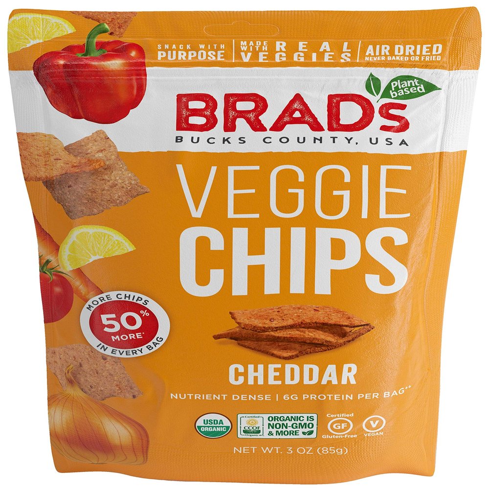 Brad's Plant Based Organic Cheddar Veggie Chips 3 oz Bags - Pack of 12