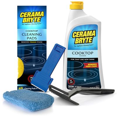 Cerama Bryte Complete Cooktop Cleaning Kit, 10 Cleaner Pads, 1 POW-R Grip Tool, 1 Scraper, and 1 Microfiber Cloth, 28 Fl Oz