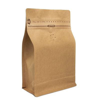 Natural Kraft Coffee Pouches, Resealable Coffee Bag with valve, Flat Bottom Pull Tab Zipper (100pcs, 8oz, 0.5lb, 227gram)