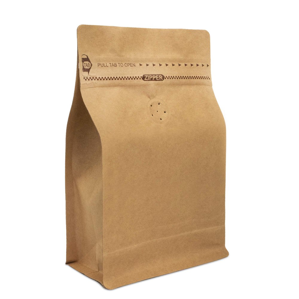 Natural Kraft Coffee Pouches, Resealable Coffee Bag with valve, Flat Bottom Pull Tab Zipper (100pcs, 8oz, 0.5lb, 227gram)