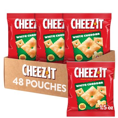Cheez-It Cheese Crackers, Baked Snack Crackers, Lunch Snacks, White Cheddar (48 Pouches)