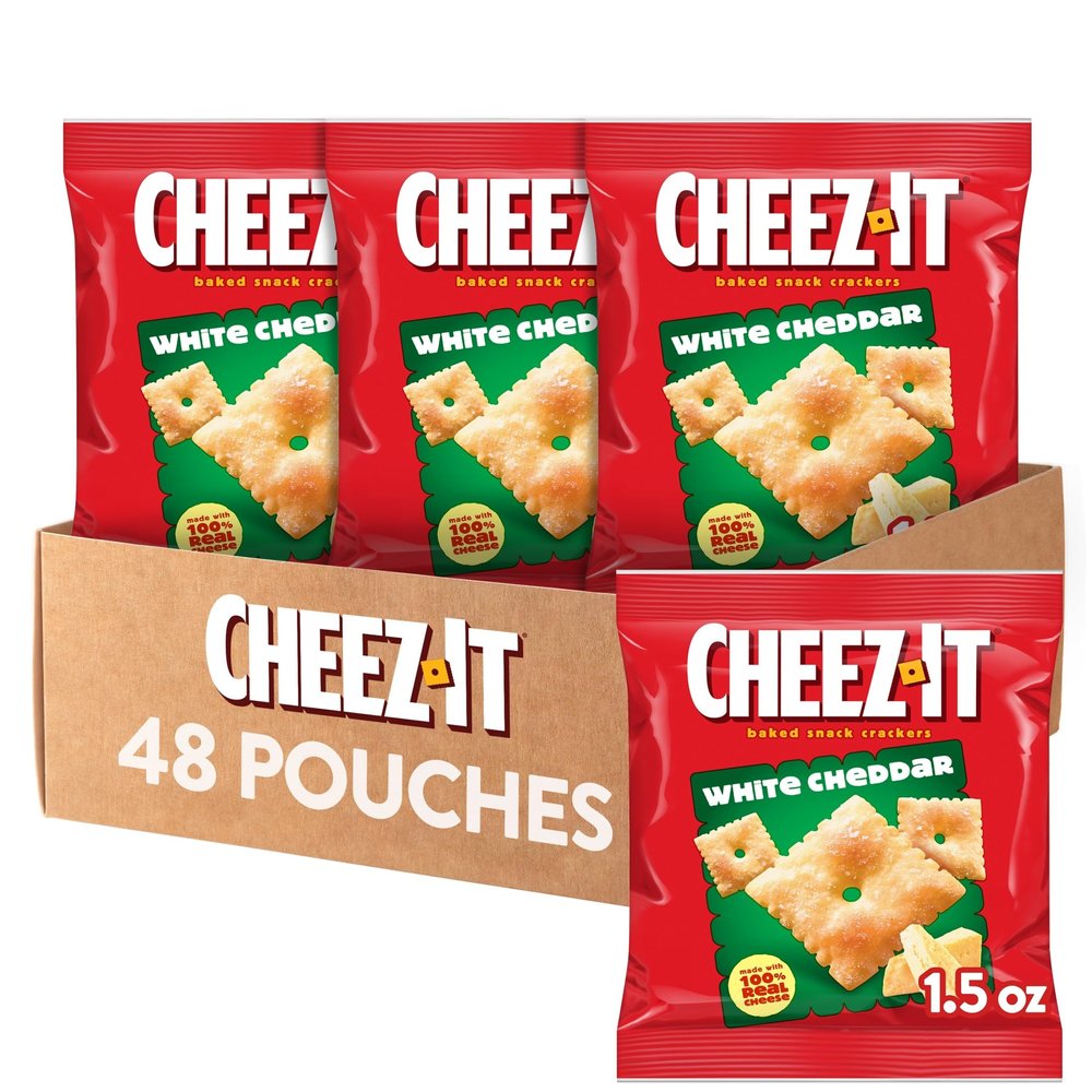 Cheez-It Cheese Crackers, Baked Snack Crackers, Lunch Snacks, White Cheddar (48 Pouches)