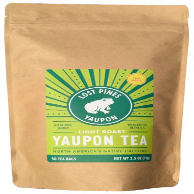 Yaupon Tea- 50 Tea Bags - Light Roast - Lost Pines Yaupon Tea - Sustainably wild harvested yaupon, the only caffeinated plant native to North America. 
