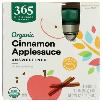 365 by Whole Foods Market, Organic Cinnamon Applesauce Pouches, Unsweetened, 3.2 Ounce (Pack of 4)