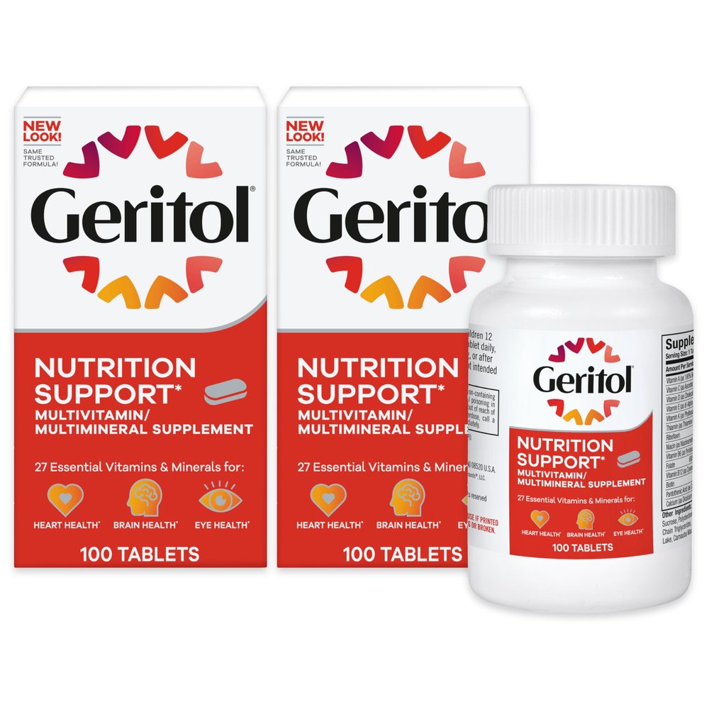 Geritol, Multivitamin Supplement, Contains B-Vitamins, Antioxidants, Vitamins C, E & D and Iron, 27 Essential Vitamins and Minerals, Gluten-Free, Non-GMO, No Artificial Sweeteners, 100 Tablets, 2 Pack