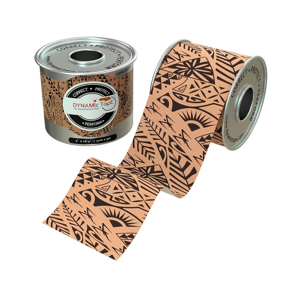 Dynamic Tape Original | Biomechanical Adhesive Tape | Physio Tape for Knee, Ankle, Shoulder, Leg, Muscle Support | Sports Tape for Football, Rugby, Ideal for Athletes | Beige & Black - 2" (1)