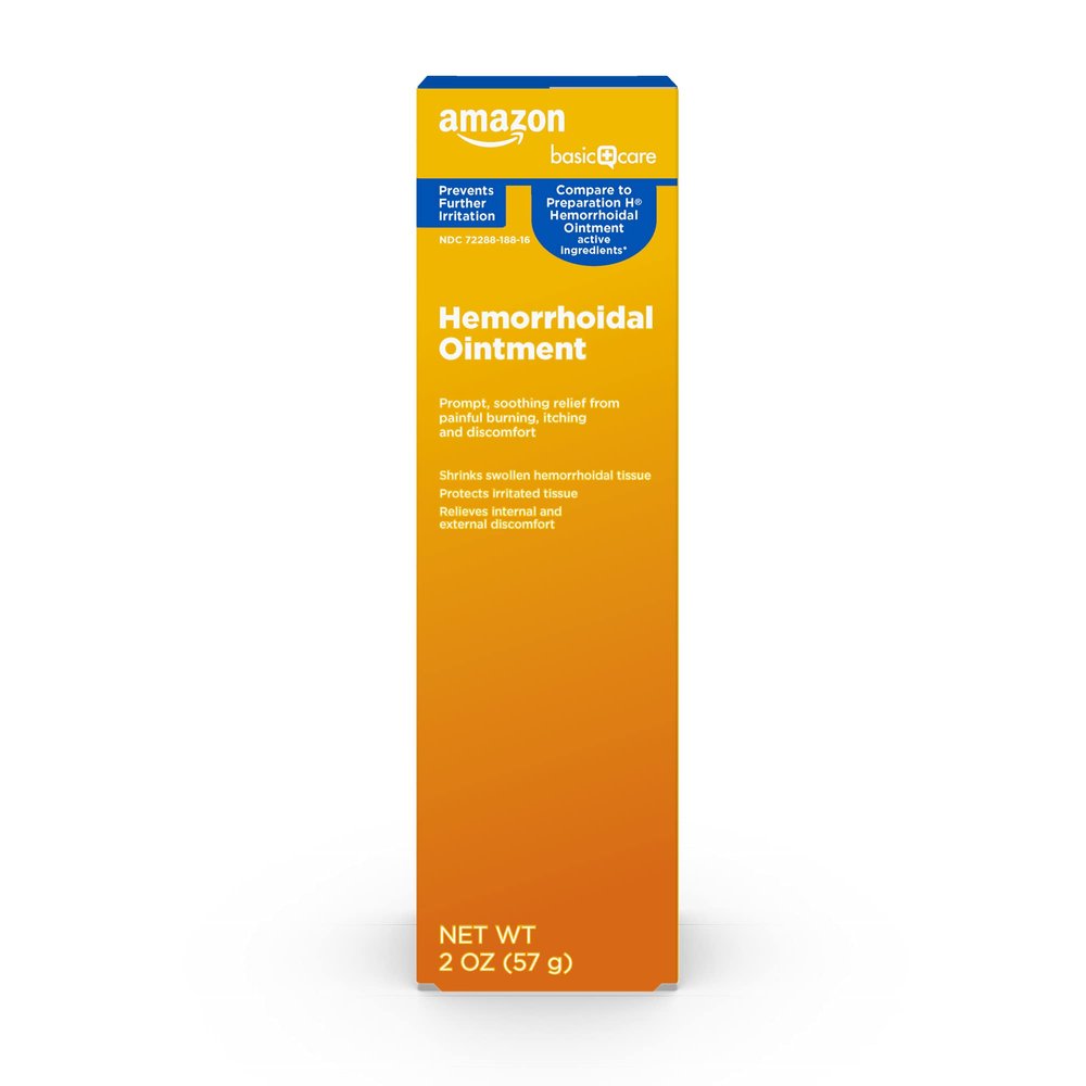 Amazon Basic Care Hemorrhoid Ointment, Hemorrhoid Treatment, Pain Relief, Relieves Burning, Itching and Discomfort, 2 ounce (Pack of 1)