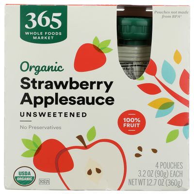 365 by Whole Foods Market, Organic Strawberry Applesauce Pouches, Unsweetened, 3.2 Ounce (Pack of 4)