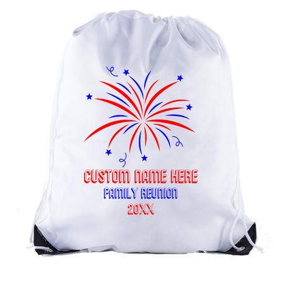 Fireworks with custom name- Family Reunion Party Favor Gift Bags - 10PK White CE2500FAM S36