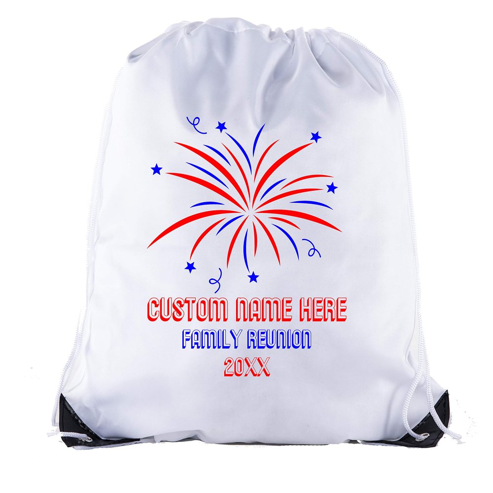 Fireworks with custom name- Family Reunion Party Favor Gift Bags - 10PK White CE2500FAM S36