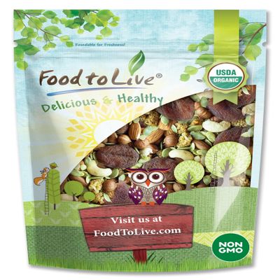 Food to Live Organic 6-Forces Trail Mix, 8 Ounces  Raw, Non-GMO, Mulberries, Cashews, Pumpkin Seeds, Apricots, Hazelnuts, Almonds. Vegan Superfood, Kosher, No Added Sugar, Bulk