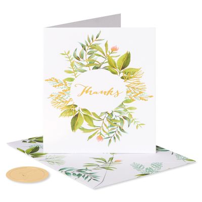 Papyrus Thank You Cards with Envelopes, Simple Leaf (14-Count)