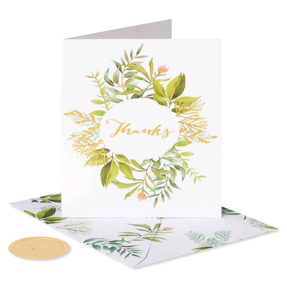 Papyrus Thank You Cards with Envelopes, Simple Leaf (14-Count)