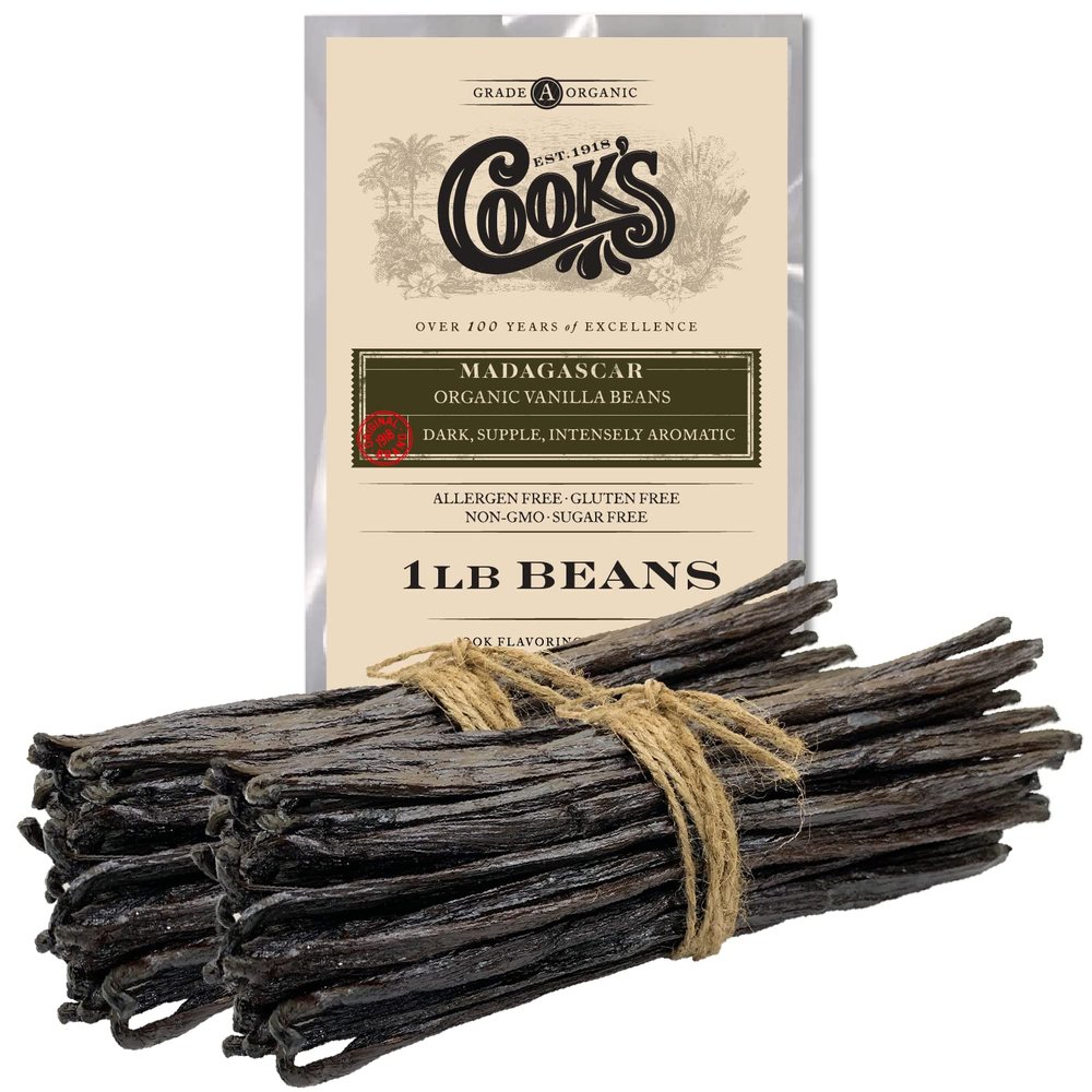 16 oz (1 lb) Organic Madagascar Whole Vanilla Beans, Grade A Vanilla Pods, Premium Vanilla Beans for Making Extract & Baking - Cooks