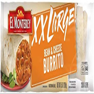 El Monterey XX Large Bean and Cheese Burrito, 9.5 Ounce -- 12 per case.