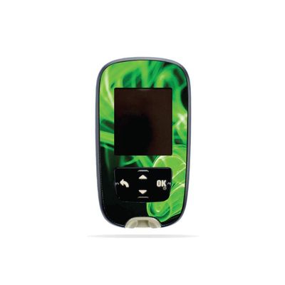 MightySkins Skin Compatible with Accu-Chek Guide - Green Flames | Protective, Durable, and Unique Vinyl Decal wrap Cover | Easy to Apply, Remove, and Change Styles | Made in The USA