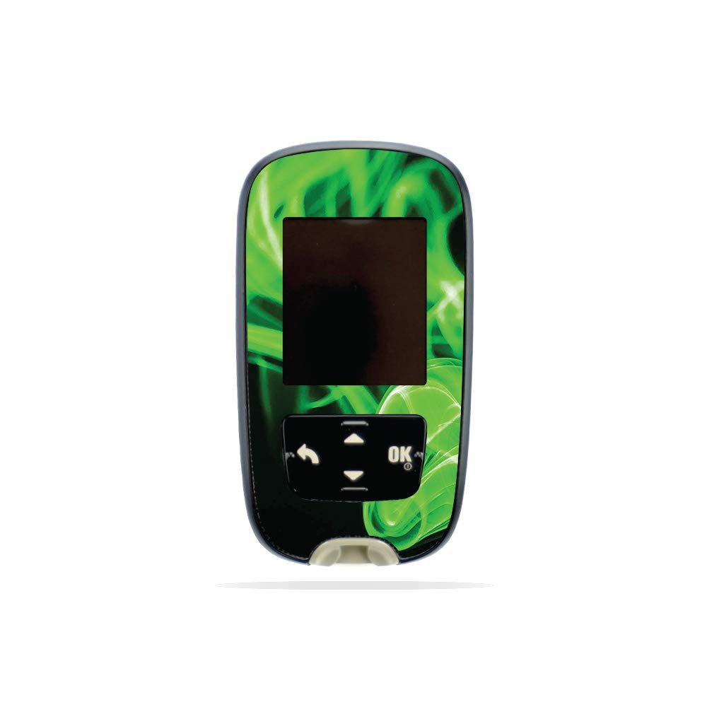 MightySkins Skin Compatible with Accu-Chek Guide - Green Flames | Protective, Durable, and Unique Vinyl Decal wrap Cover | Easy to Apply, Remove, and Change Styles | Made in The USA