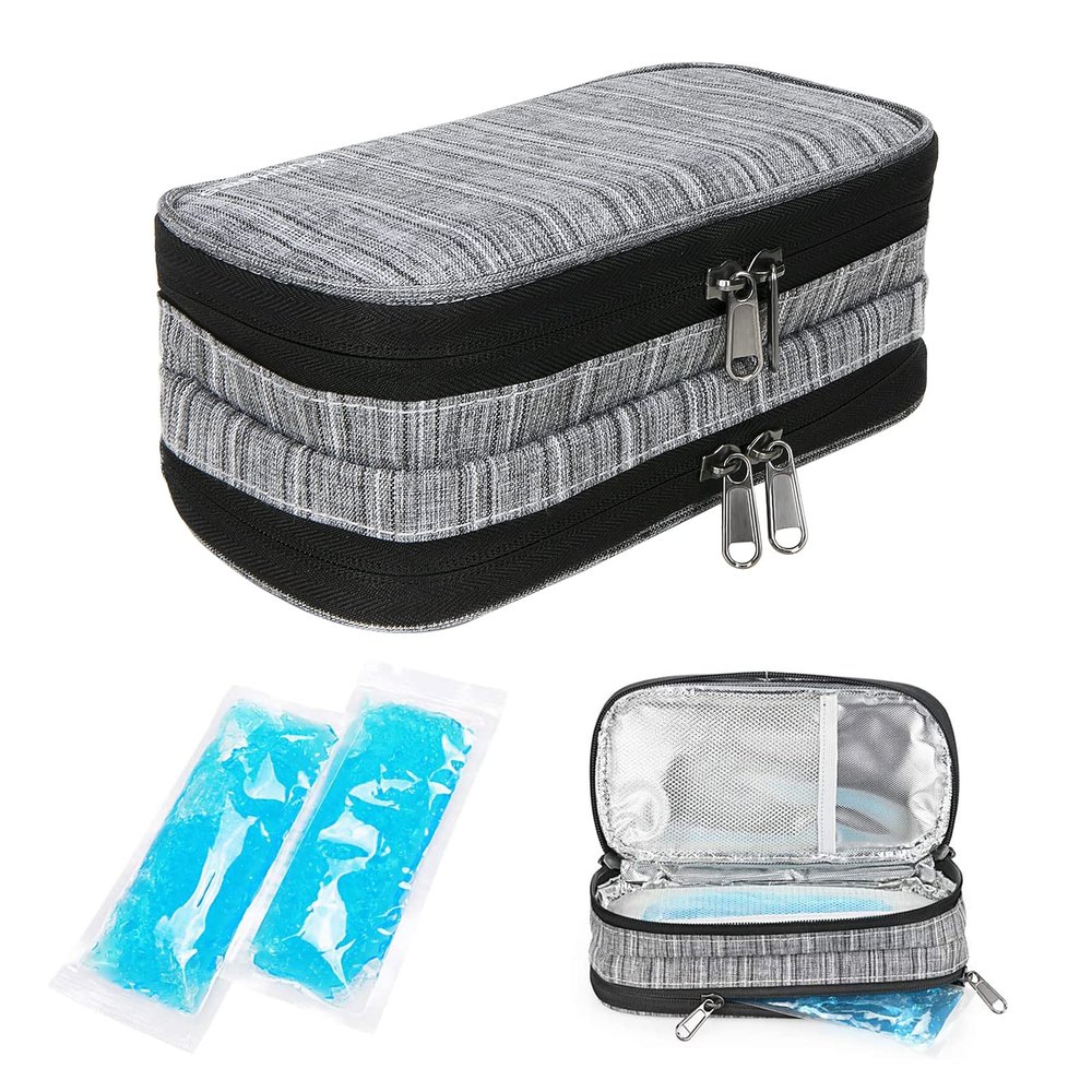 YOUSHARES Insulin Cooler Travel Case, Double Layer Handy Medication Insulated Diabetic Carrying Cooling Bag for Insulin Pen, Glucose Meter and Diabetic Supplies with 2 Cooler Ice Pack