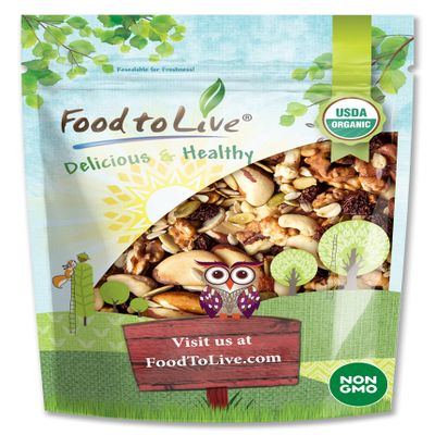 Food to Live Organic Vitality Snack Mix, 8 Ounces  Raw & Non-GMO Contains Golden Berries, Raisins, Brazil Nuts, Cashews, Walnuts, Pumpkin, Sunflower Seeds. Vegan Superfood, Kosher, No Added Sug