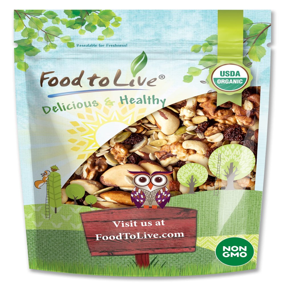 Food to Live Organic Vitality Snack Mix, 8 Ounces Raw & Non-GMO Contains Golden Berries, Raisins, Brazil Nuts, Cashews, Walnuts, Pumpkin, Sunflower Seeds. Vegan Superfood, Kosher, No Added Sug