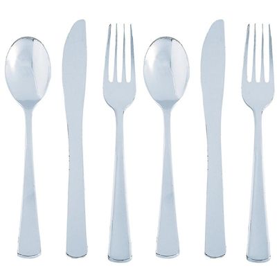 Fun Express - Premium Silver Metallic Cutlery Asst 24p for Wedding - Party Supplies - Solid Tableware - Cutlery - Wedding - 24 Pieces