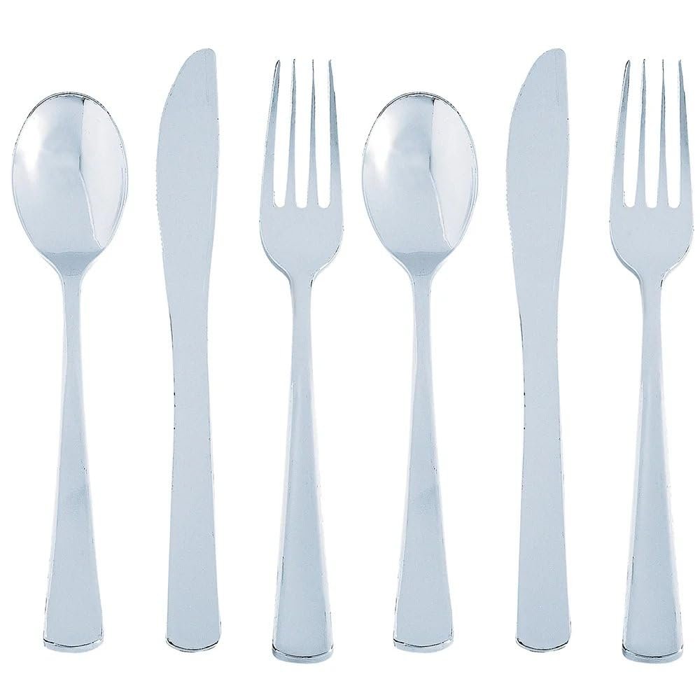 Fun Express - Premium Silver Metallic Cutlery Asst 24p for Wedding - Party Supplies - Solid Tableware - Cutlery - Wedding - 24 Pieces