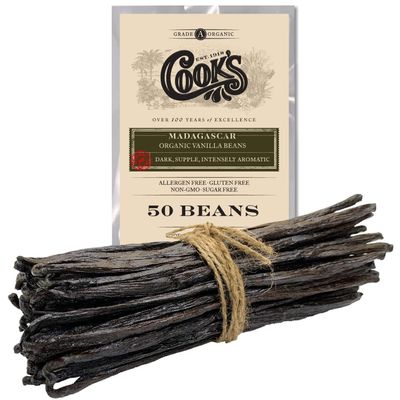 50 Organic Madagascar Whole Vanilla Beans, Grade A Vanilla Pods, Premium Vanilla Beans for Making Extract & Baking - Cooks