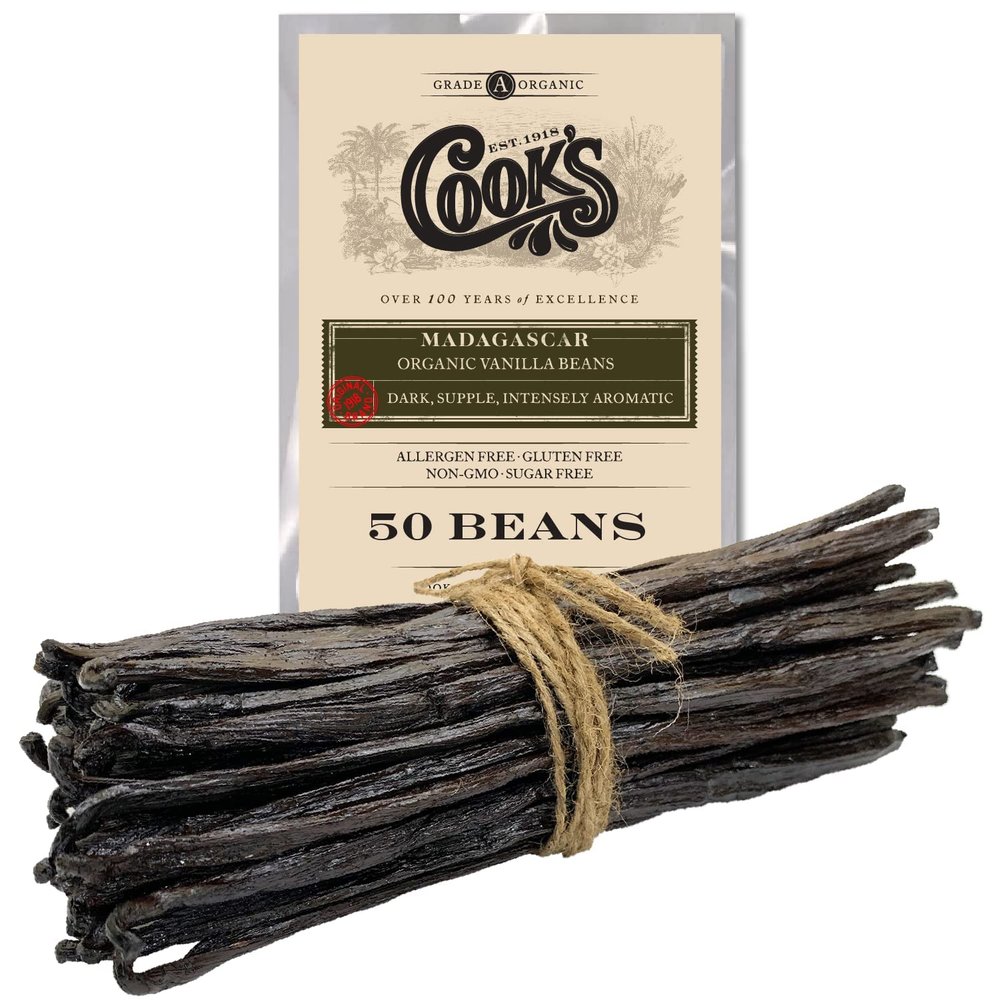 50 Organic Madagascar Whole Vanilla Beans, Grade A Vanilla Pods, Premium Vanilla Beans for Making Extract & Baking - Cooks