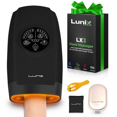 Lunix LX3 FSA Hand Massager with Heat and Compression, Relaxing Shiatsu Hand Massager Machine for Arthritis, Carpal Tunnel, Pain Relief and Everyday Comfort, Charcoal Black