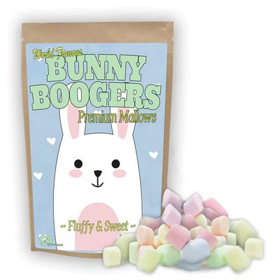 Bunny Boogers Mallows - Cute country bunny rabbit and hearts design - Funny novelty candy for kids - Multicolored marshmallows, Treat sized