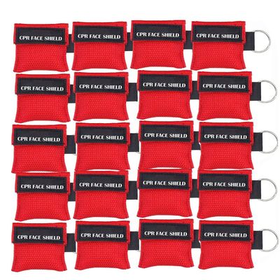 Pack of 20pcs CPR Mask Keychain Ring Emergency Kit Rescue Face Shields for First Aid or CPR Training (Red-20)
