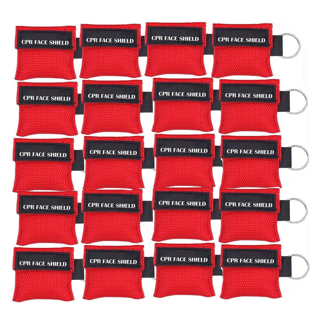 Pack of 20pcs CPR Mask Keychain Ring Emergency Kit Rescue Face Shields for First Aid or CPR Training (Red-20)