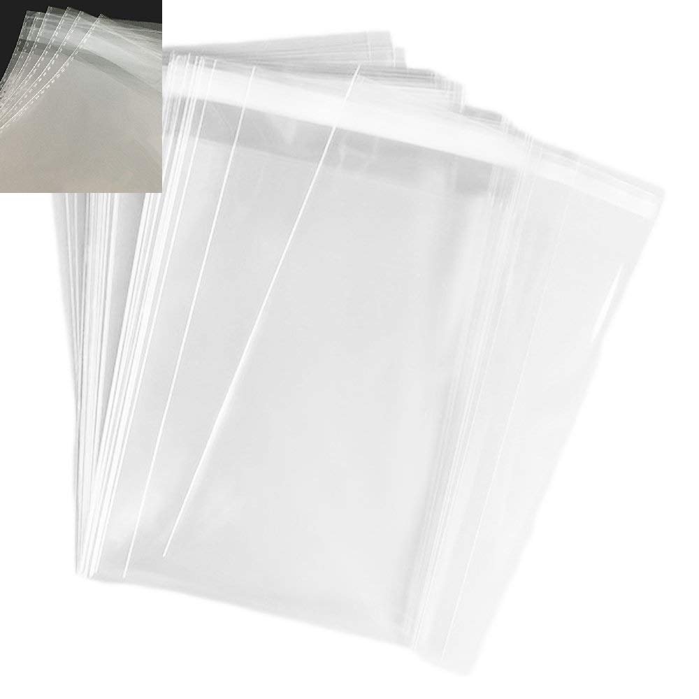 100 Bags 10" x 13" Crystal Clear Protective Closure Bags with Self Adhesive Flap - Clear Resealable Cello/Cellophane Bags Good for Bakery, Candle, Soap, Cookie Poly Bags, in 2.1Mil Thickness