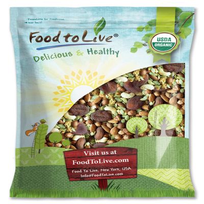 Food to Live Organic 6-Forces Trail Mix, 4 Pounds  Raw, Non-GMO, Mulberries, Cashews, Pumpkin Seeds, Apricots, Hazelnuts, Almonds. Vegan Superfood, Kosher, No Added Sugar, Bulk