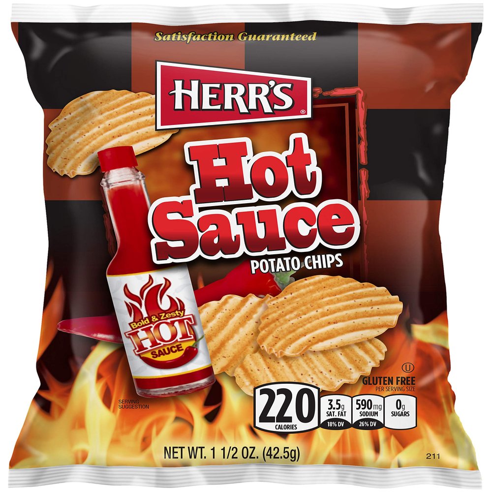 Herr Foods Hot Sauce Potato Chips, 1 Ounce -- 42 per case.