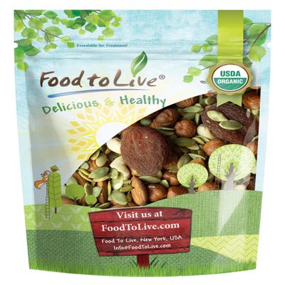 Food to Live Organic Active Life Trail Mix, 4 Ounces  Raw and Non-GMO Snack Mix Contains Cashews, Pumpkin Seeds, Apricots, Hazelnuts, Almonds. Vegan Superfood, Kosher, No Added Sugar, Bulk