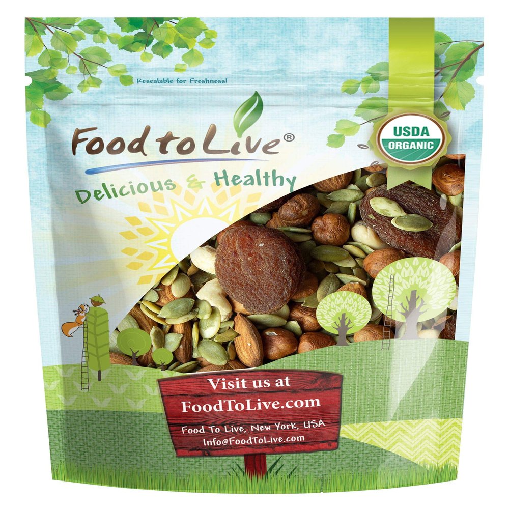Food to Live Organic Active Life Trail Mix, 4 Ounces  Raw and Non-GMO Snack Mix Contains Cashews, Pumpkin Seeds, Apricots, Hazelnuts, Almonds. Vegan Superfood, Kosher, No Added Sugar, Bulk