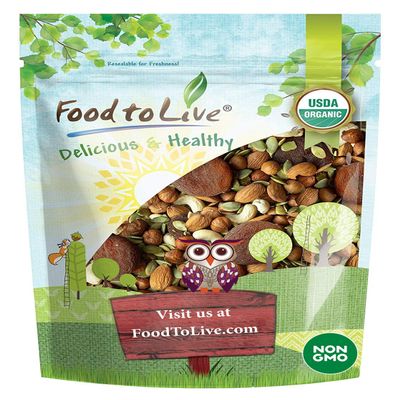 Food to Live Organic Active Life Trail Mix, 8 Ounces  Raw and Non-GMO Snack Mix Contains Cashews, Pumpkin Seeds, Apricots, Hazelnuts, Almonds. Vegan Superfood, Kosher, No Added Sugar, Bulk