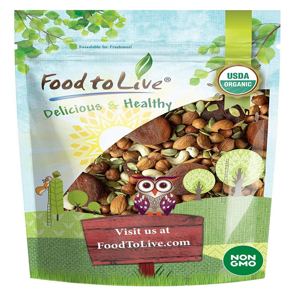 Food to Live Organic Active Life Trail Mix, 8 Ounces  Raw and Non-GMO Snack Mix Contains Cashews, Pumpkin Seeds, Apricots, Hazelnuts, Almonds. Vegan Superfood, Kosher, No Added Sugar, Bulk