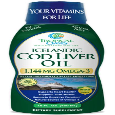 Tropical Oasis - Icelandic Cod Liver Oil | Maximum Strength 1144mg of Liquid Wild-Caught Natural Omega-3 Fish Oil (Lemon Flavor, 90 Servings)